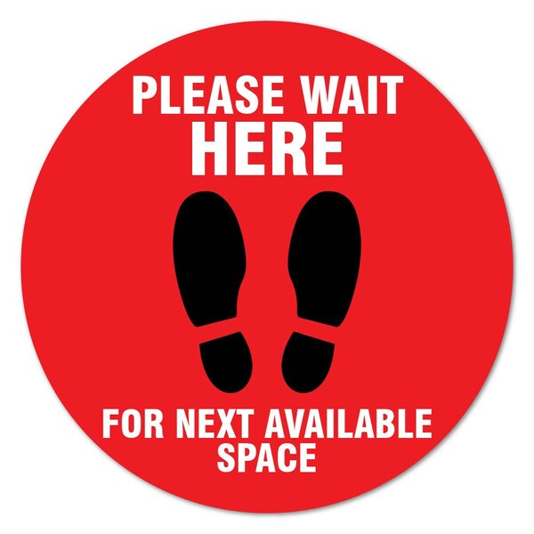 Please Wait Here Red Non-Slip Floor Graphic, 16in Vinyl Decal, 16" x 16", FD-C-16-99998